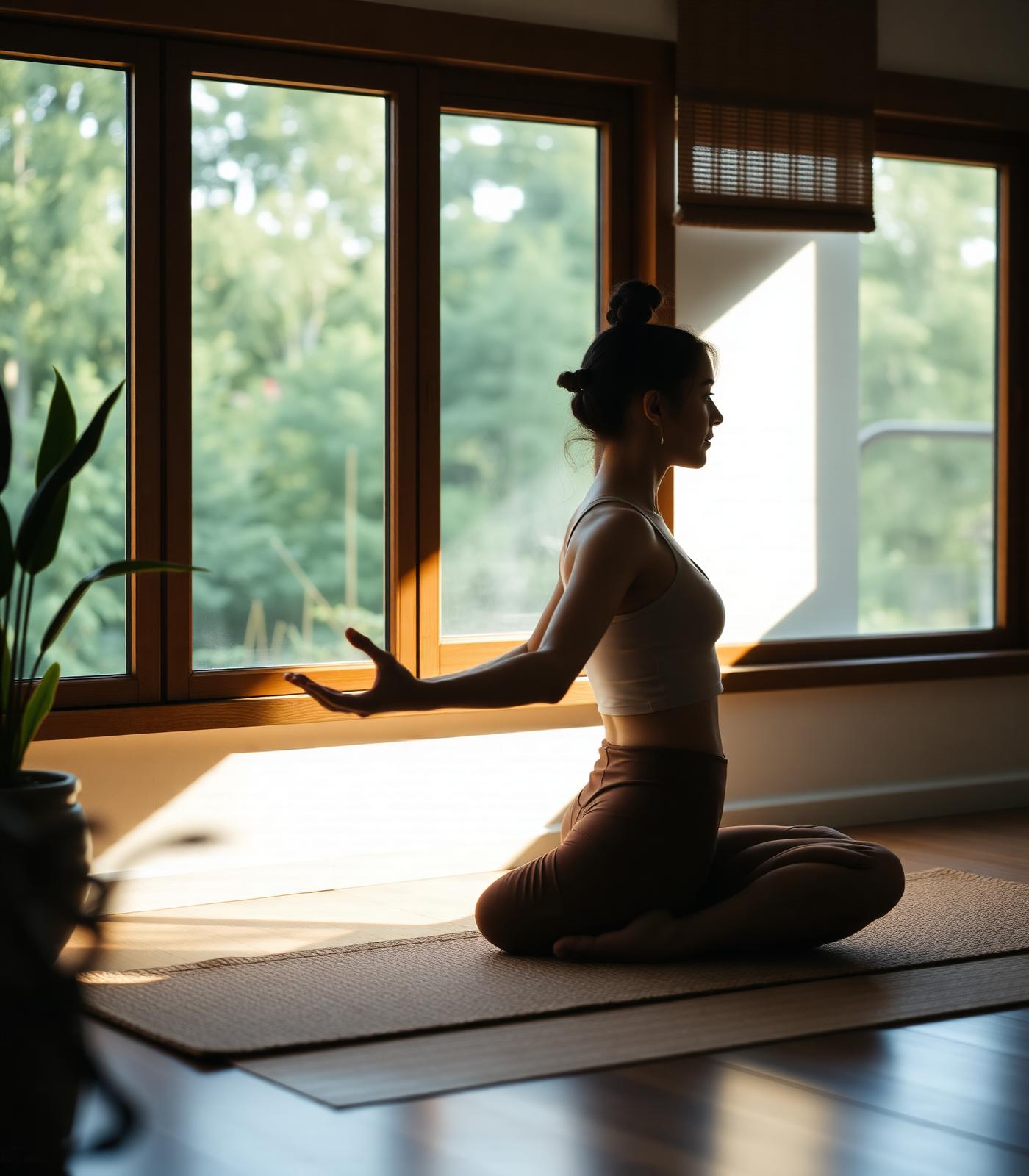 Seated forward fold by a window