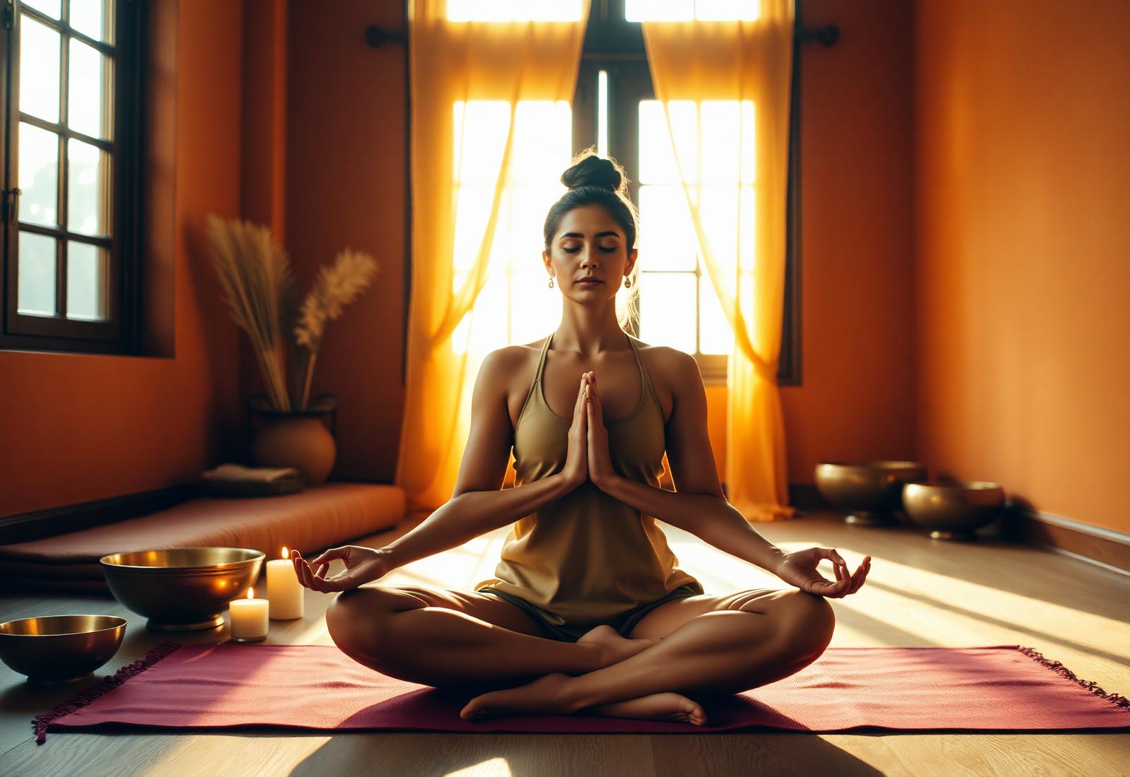 Lotus meditation in a sunlit studio