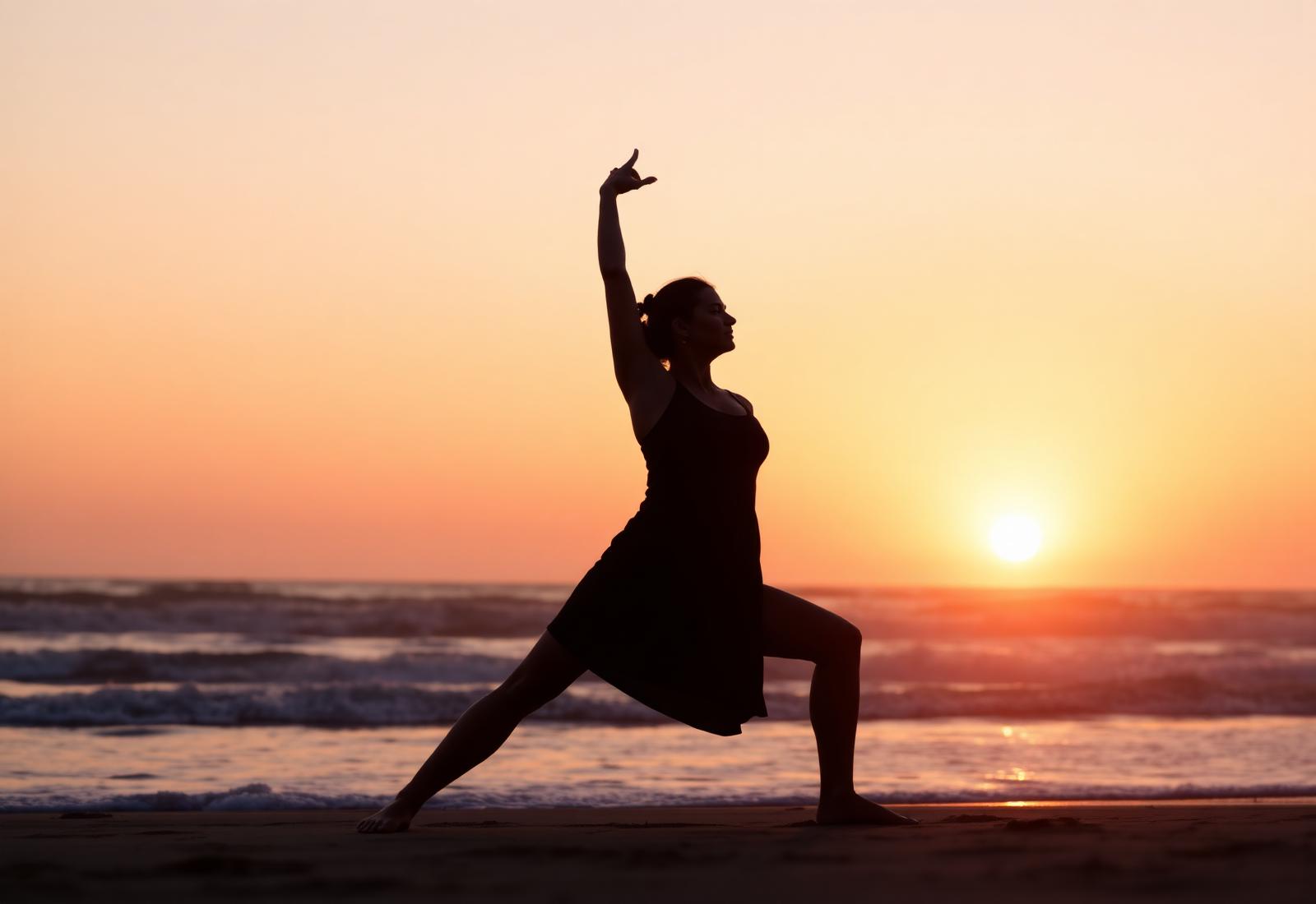 Warrior pose at sunset